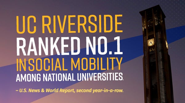 UC Riverside Ranked No. 1 in Social Mobility Among National Universities - U.S. News & World Report second-year-in-a-row
